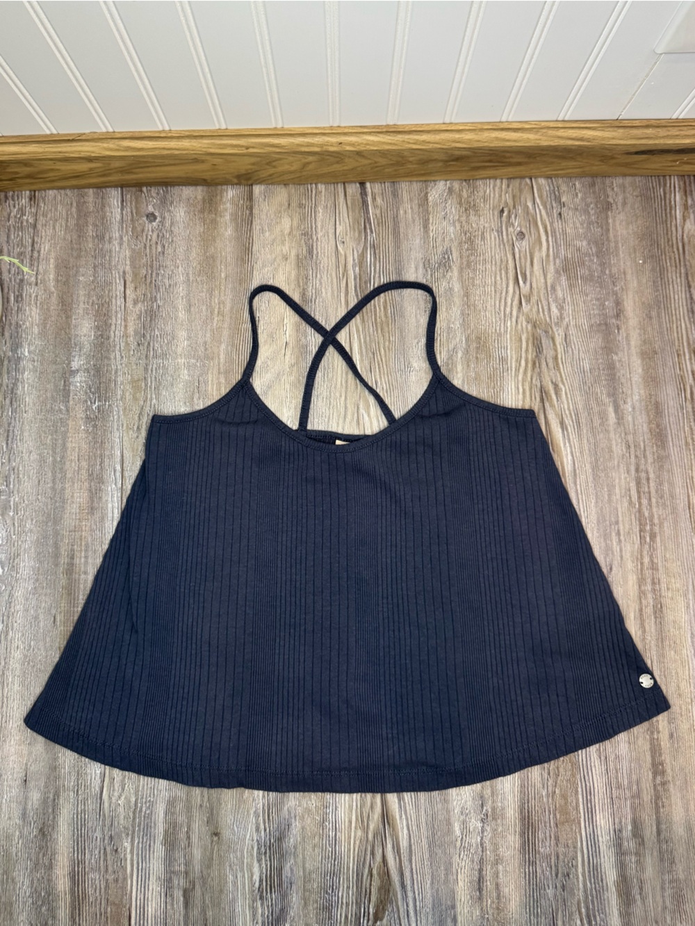 Roxy Womens Navy Blue Ribbed Crisscross Casual Cami Spaghetti Tank Top Small